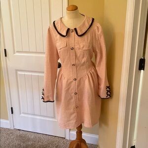Pink Long-Sleeve Dress with Black Trim